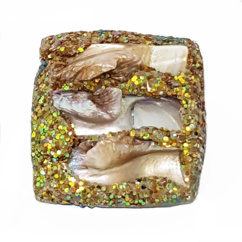 Multi-gem rings-SQUARE BAROQUE MOTHER OF PEARL RING