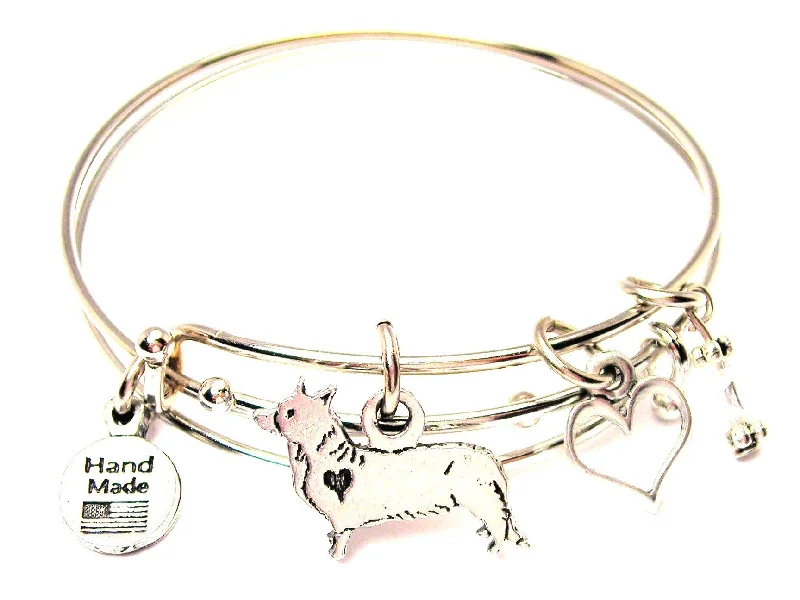 Fiber edge bangles-Standing Corgi Expandable Bangle Bracelet Set