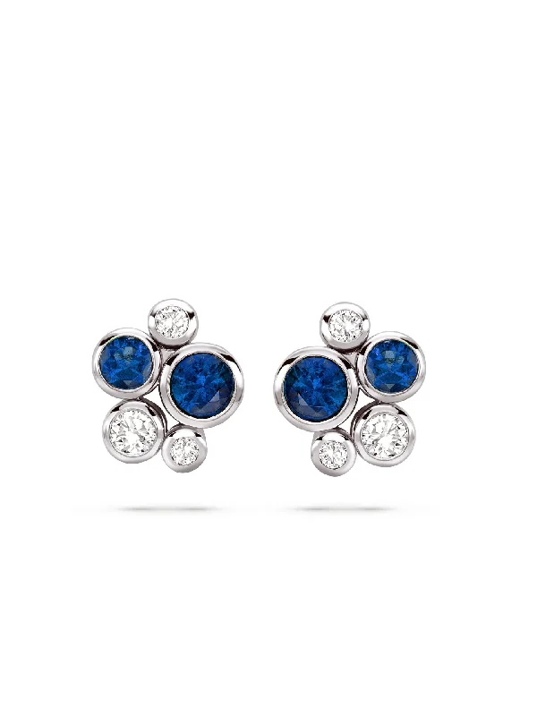 Curved shape earrings-Raindance Sapphire Platinum Cluster Stud Earrings