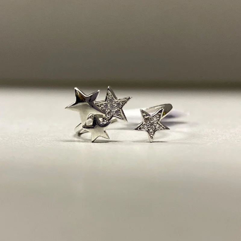 Flat knot rings-POM Silver Plated Adjustable Star Ring