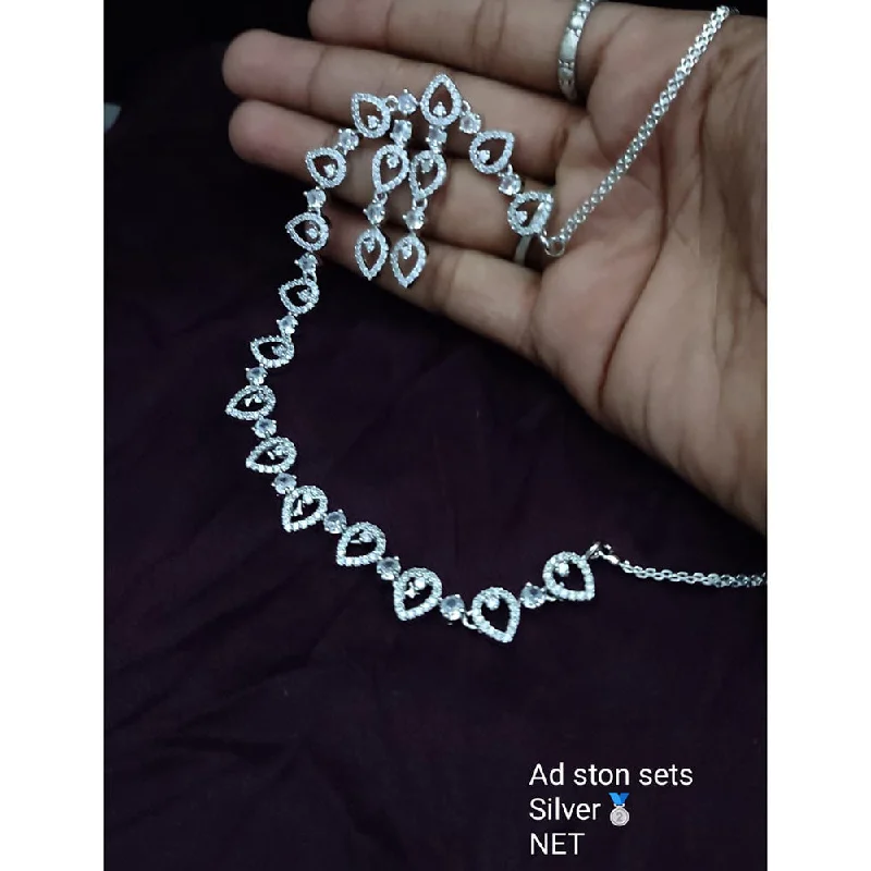 Polished bead necklaces-Lucentarts Jewellery Silver Plated AD Stone Necklace Set