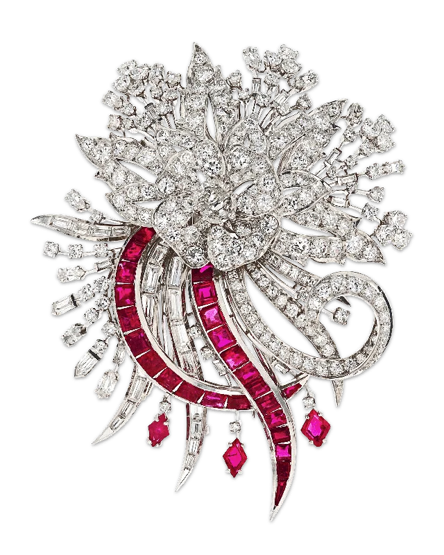 Bow motif brooch-Diamond and Ruby Brooch