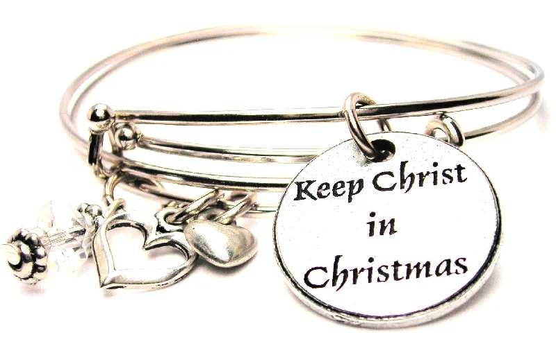 Subtle accent bangles-Keep Christ In Christmas Expandable Bangle Bracelet Set