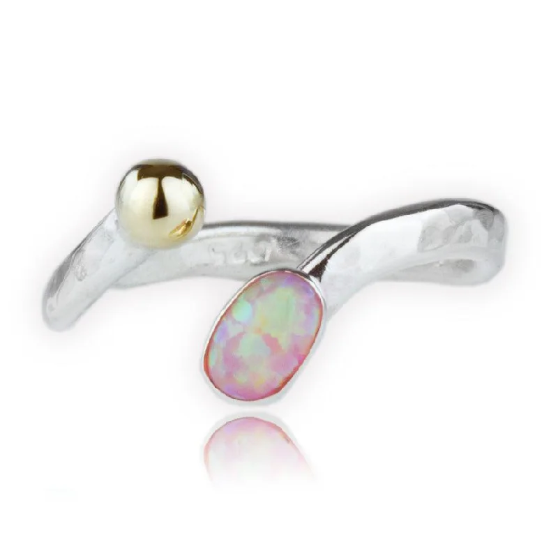 Sculptural cocktail rings-Lavan Silver and Gold Pink or Blue Opal Ring