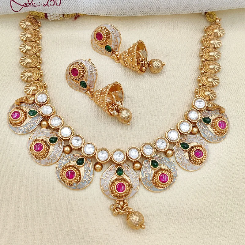 Agate stone necklaces-Jewel Addiction Gold Plated Rajwadi Finish Pota Stone Necklace Set