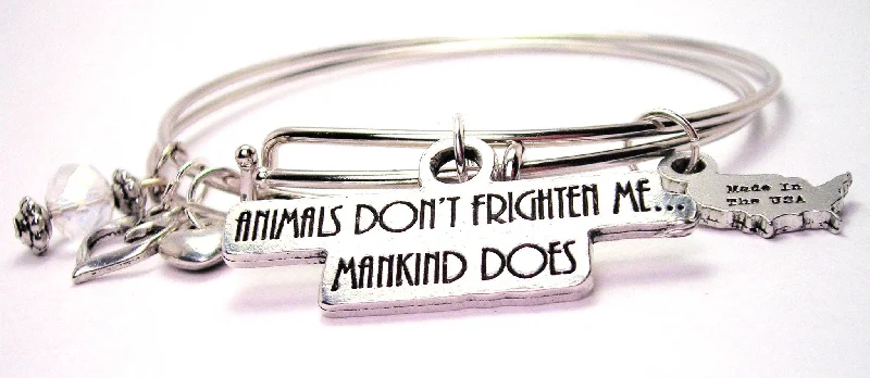 Ruby gem bangles-Animals Don't Frighten Me Mankind Does Expandable Bangle Bracelet Set