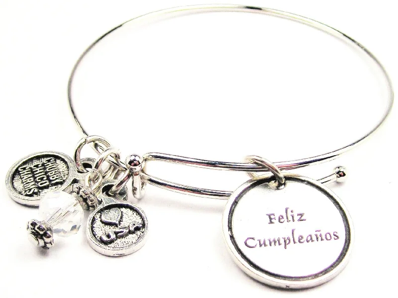 Cotton cord bangles-Feliz Cumpleanos Happy Birthday Expandable Bangle Bracelet