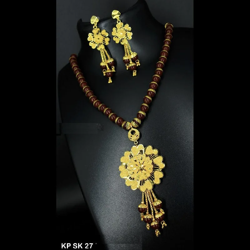 Slanted design necklaces-Mahavir Forming Gold Necklace Set - KP SK 27 SET