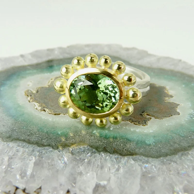 Tiered design rings-Green Tourmaline Courtesan Ring