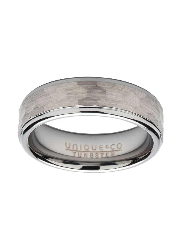 Tiered design rings-Unique & Co 6mm Hammered Tungsten Carbide Ring