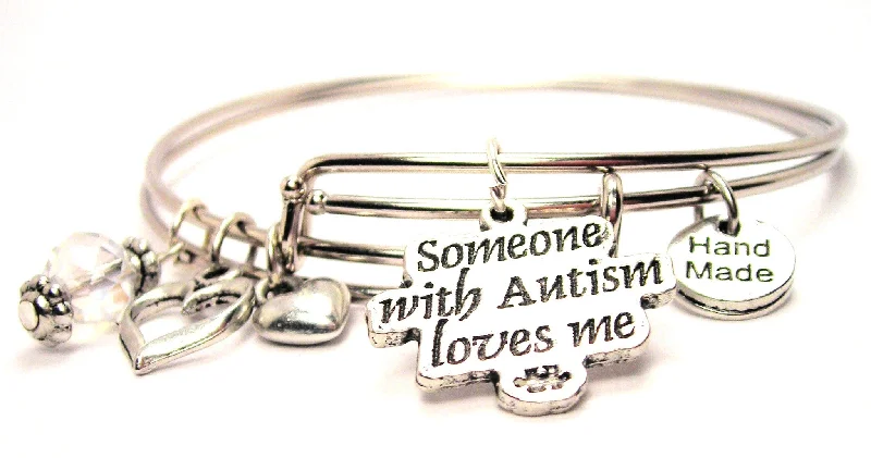 Chunky stone bangles-Someone With Autism Loves Me Expandable Bangle Bracelet Set