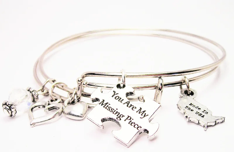 Luxe stone bangles-You Are My Missing Piece Expandable Bangle Bracelet Set