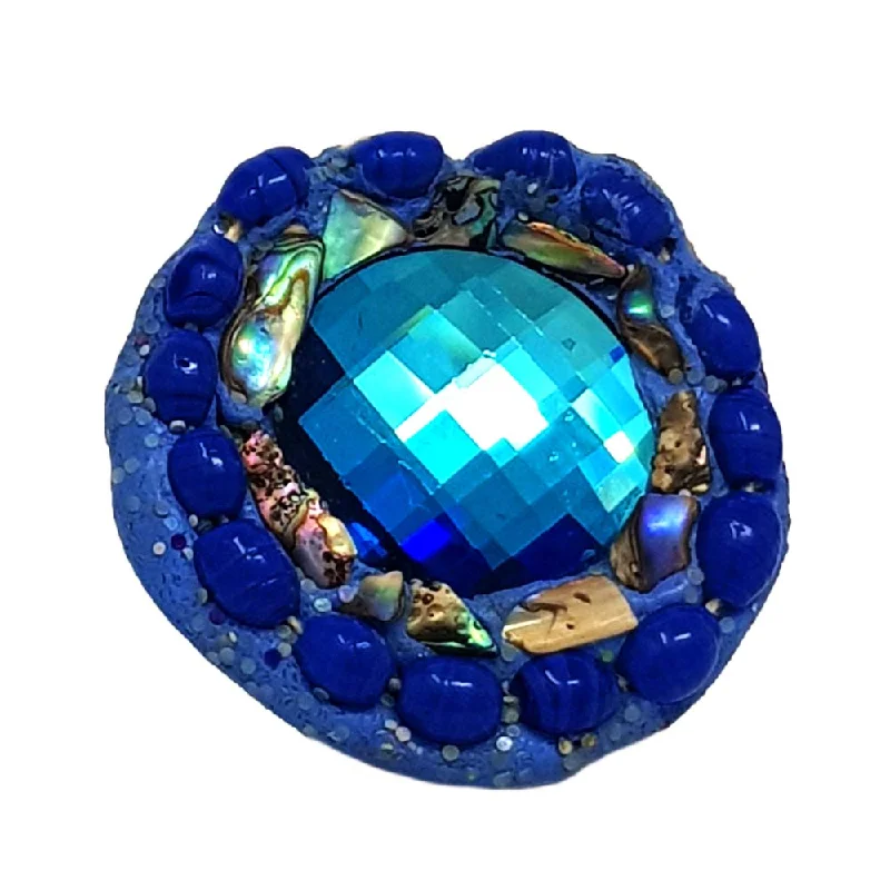 Thin frame rings-BLUE ROUND CRYSTAL COCKTAIL RING, 2000