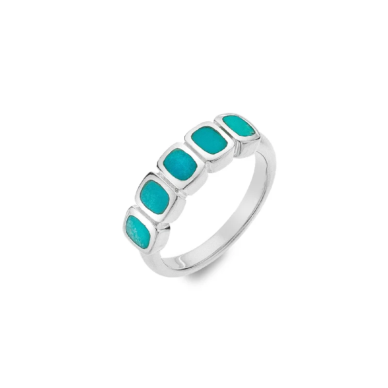 Gem stack rings-Sea Gems Sterling Silver Turquoise 5-Stone Ring