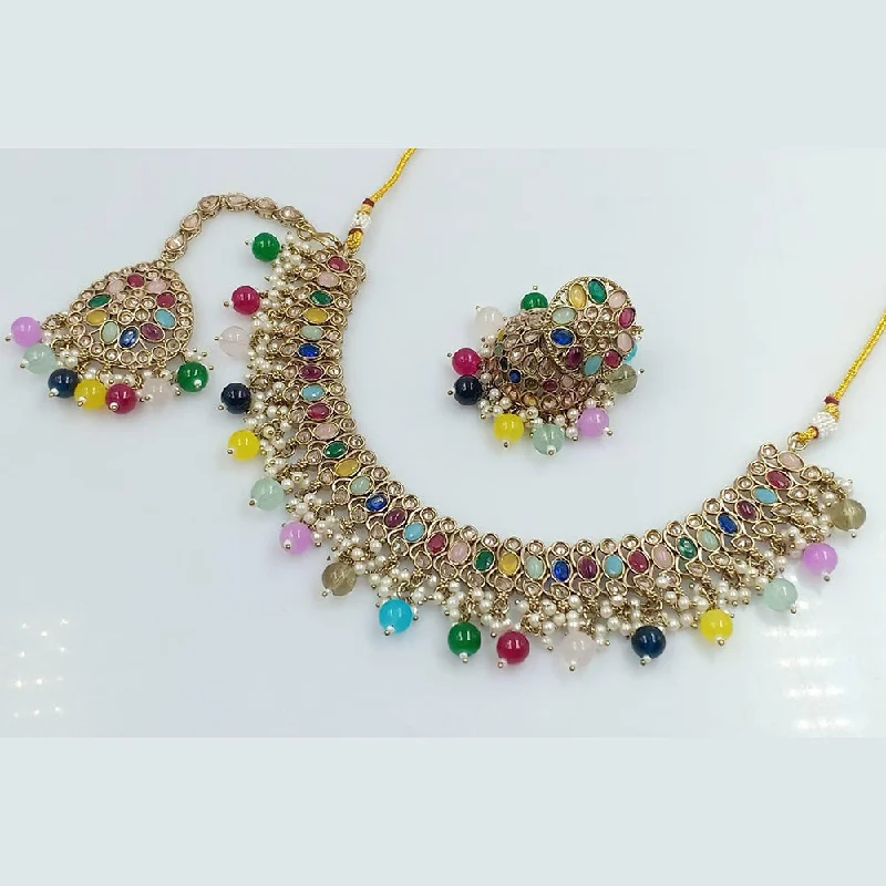 Layered link necklaces-Rani Sati Jewels Gold Plated Kundan And Pearl Necklace Set