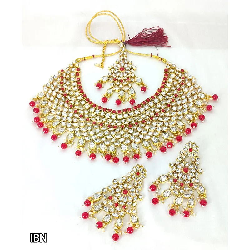 Elastic bead necklaces-Lucentarts Jewellery Kundan Stone Gold Plated Necklace Set