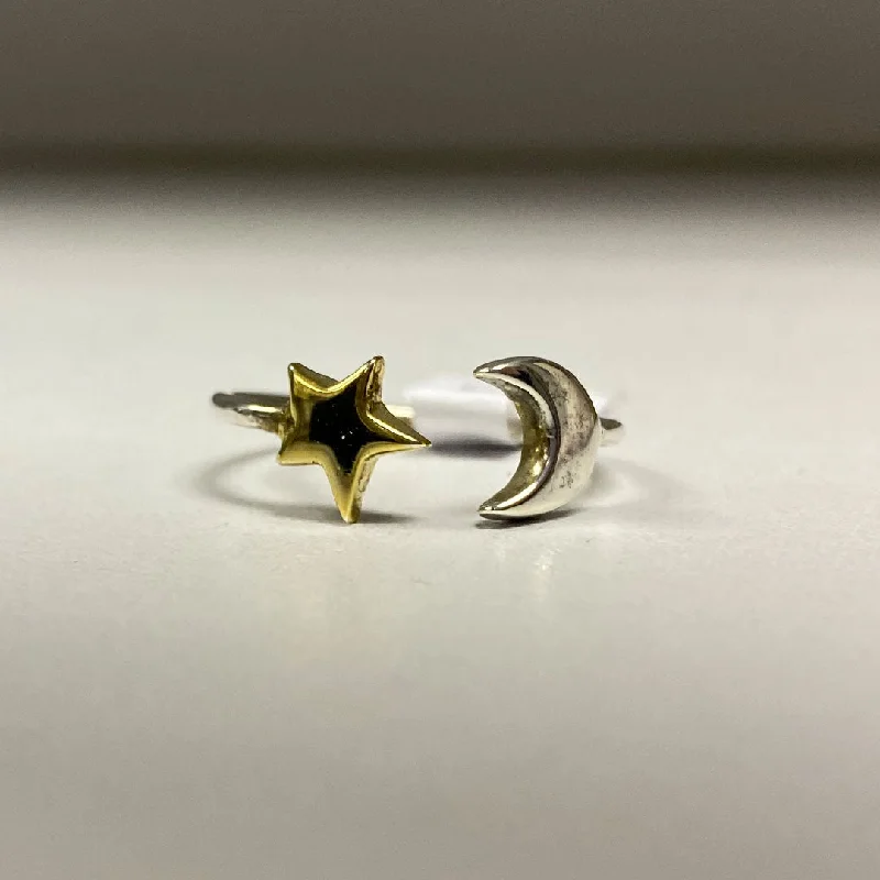 Gem stack rings-POM Sterling Silver Adjustable Star & Moon Ring