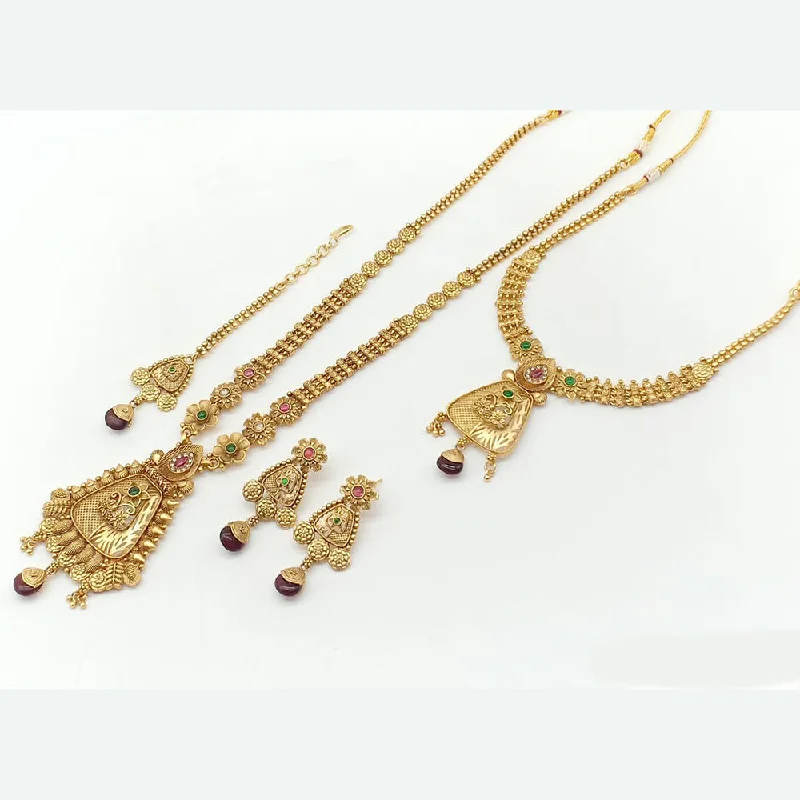 Crystal-twisted necklaces-Rani Sati Jewels Gold Plated Pota Stone Double Necklace Set