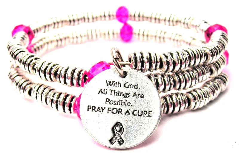 Spirit eye bangles-With God All Things Are Possible. Pray For A Cure Curly Coil Wrap Style Bangle Bracelet