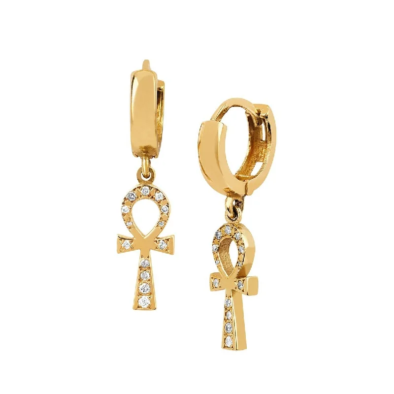 Light clay earrings-Diamond Eternal Ankh Cross Earring | Ready to Ship