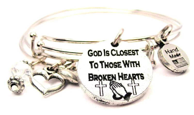 Satin gloss bangles-God Is Closest To Those With Broken Hearts Expandable Bangle Bracelet Set