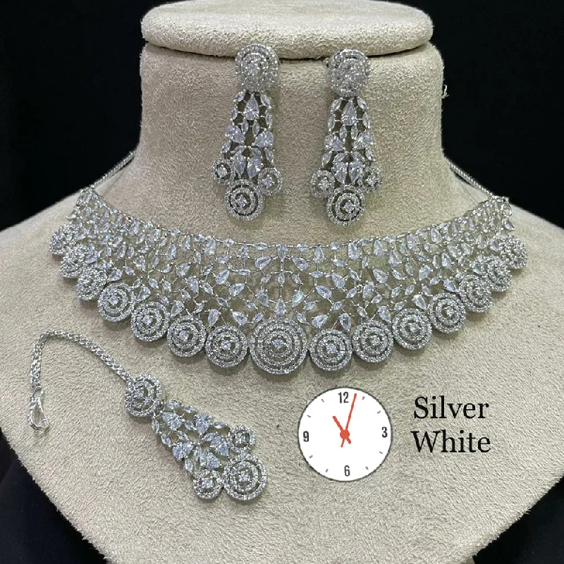 Low bar necklaces-Manisha Jewellery Silver Plated AD Stone Necklace Set