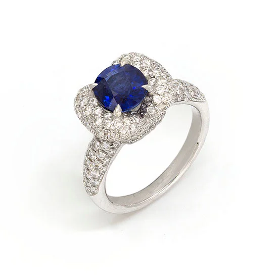 Bold druzy rings-Vivid Blue Sri-Lanka Sapphire Ring with Diamonds (No Heat)