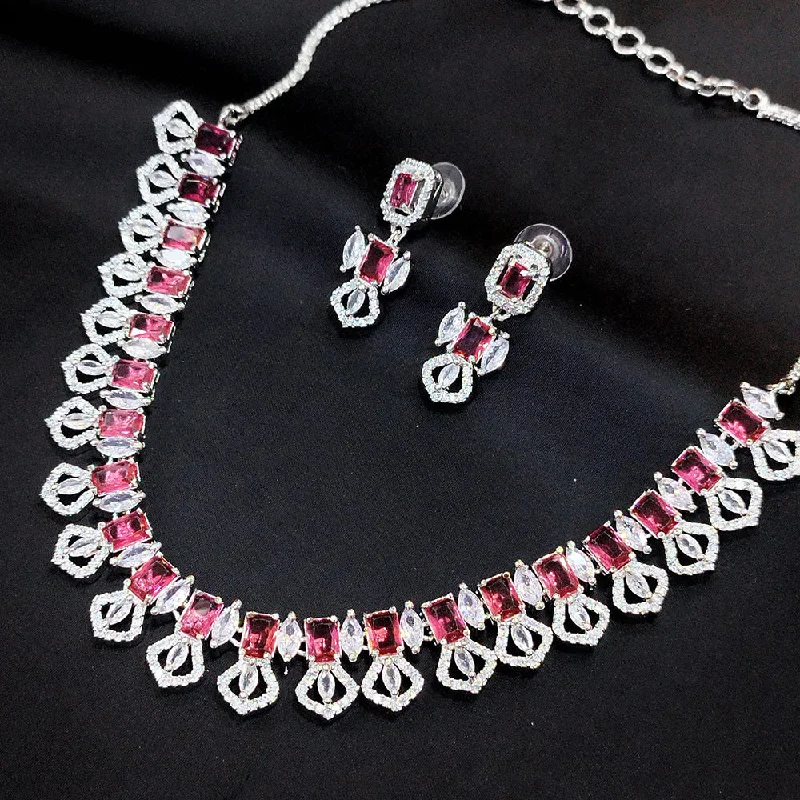 Whimsical bead necklaces-Manisha Jewellery Silver Plated AD Necklace Set