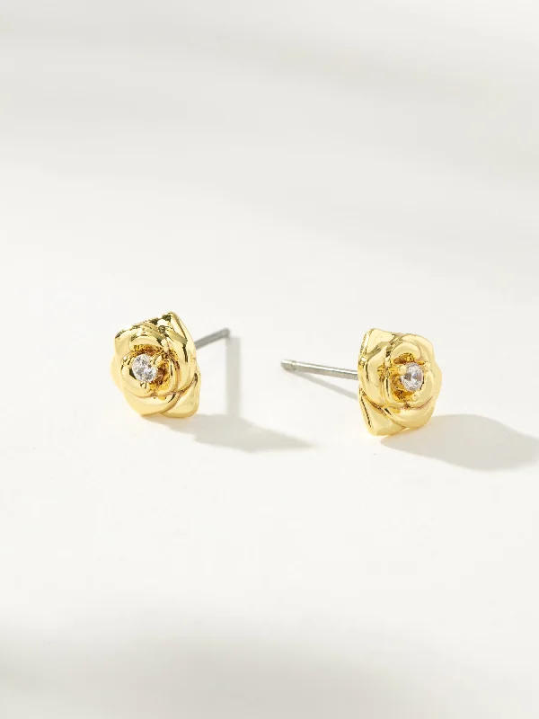 Solid ring earrings-Rose Stud Earrings