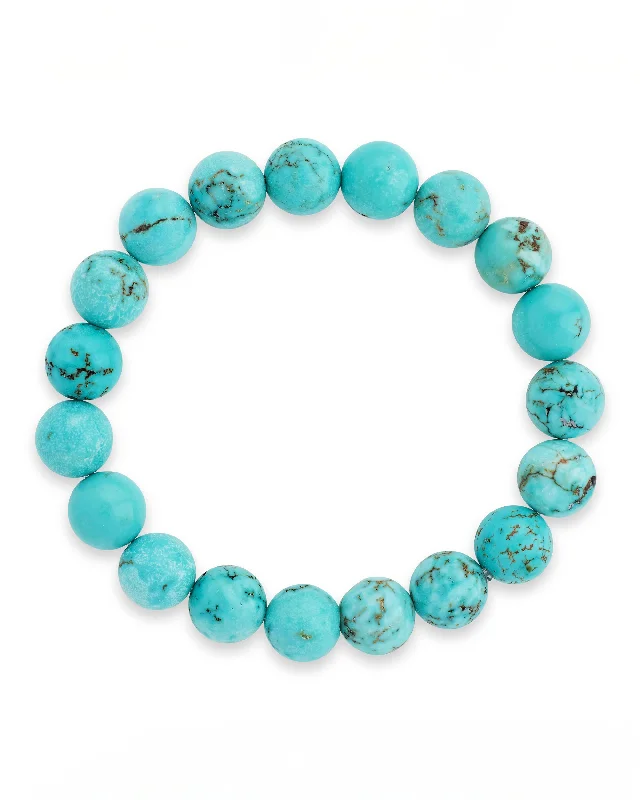 Woven cord bangles-Light Turquoise Beaded Stretch Bracelet