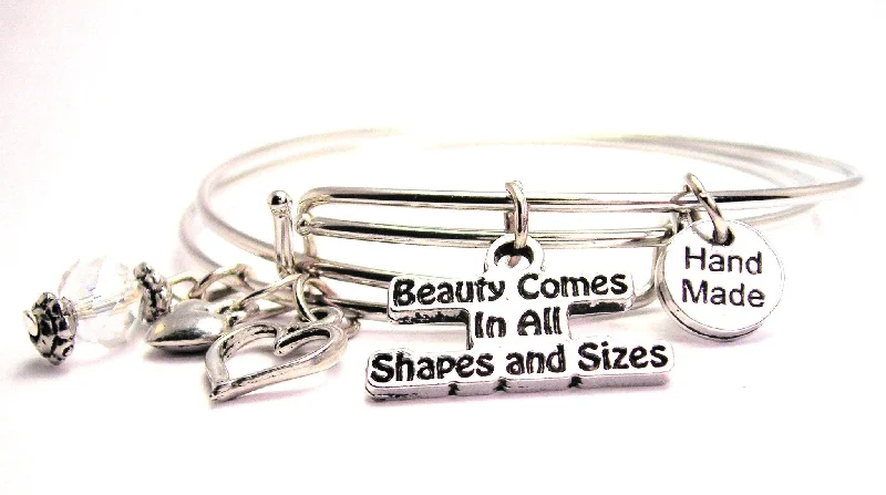 Tide motif bangles-Beauty Comes In All Shapes And Sizes Expandable Bangle Bracelet Set