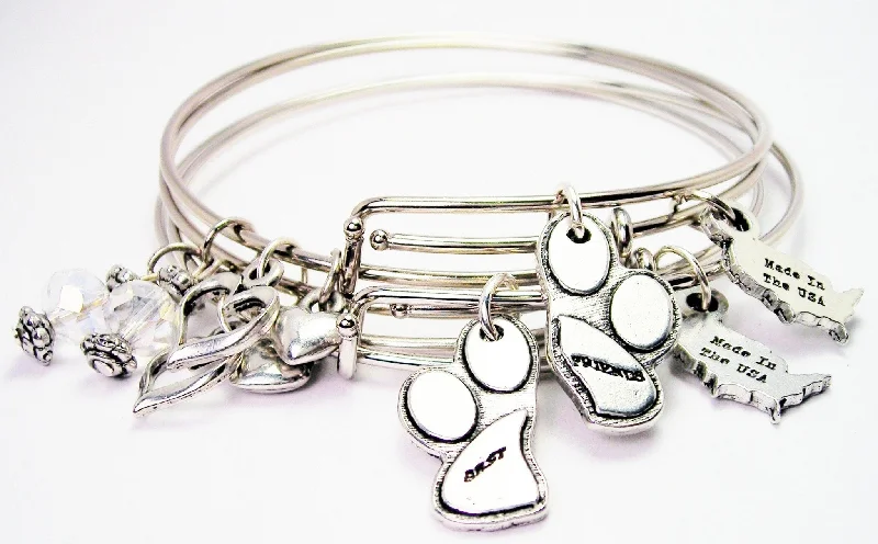 Etched design bangles-Best Friends Paw Prints Expandable Bangle Bracelet Set