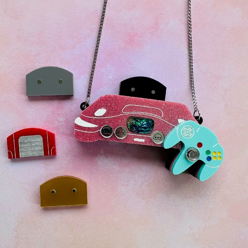 Surf design brooch-Pink Game Console Necklace (Interactive!)