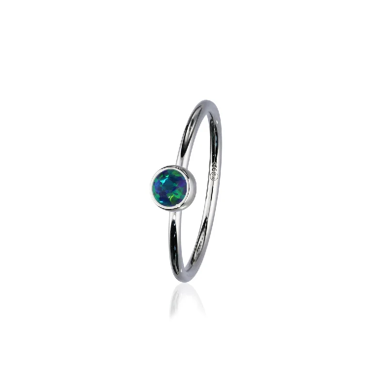 Oval shape rings-Indie Silver Stone Ring - Dark Teal Opal Flake FSR 2