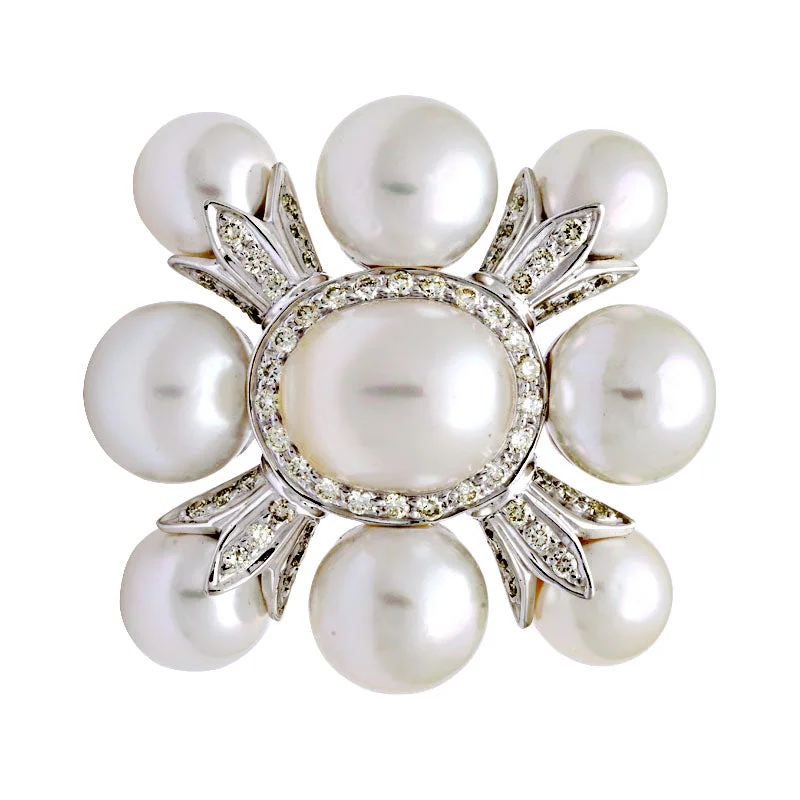 Elegant design brooch-Brooch-South Sea Pearl and Diamond