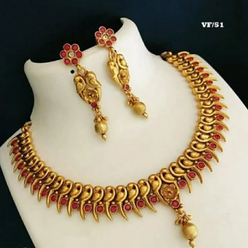 Flat twist necklaces-Sai Fashion Gold Plated Pota Stone Necklace Set