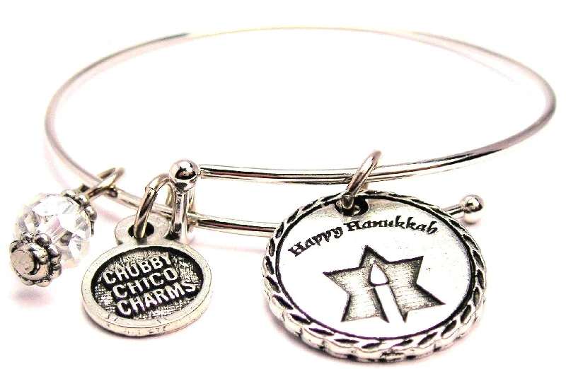 Flat charm bangles-Happy Hanukkah Detailed Trim Bangle Bracelet