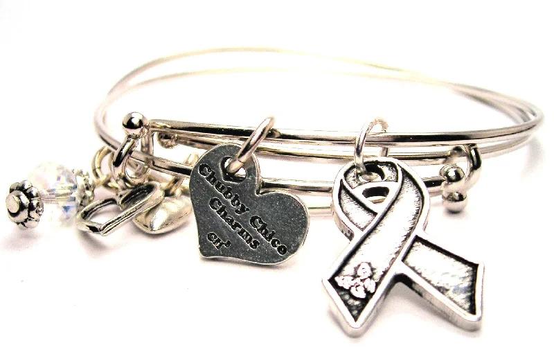 Flat knot bangles-Awareness Ribbon With Butterfly Corner Expandable Bangle Bracelet Set