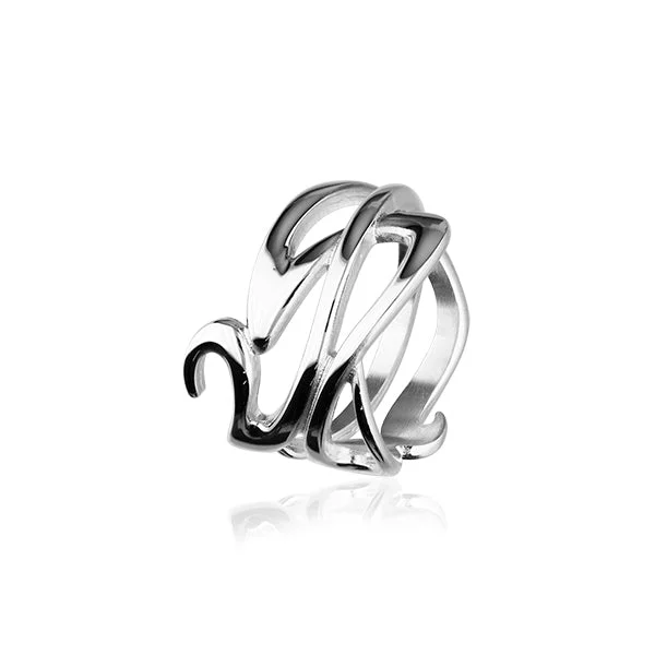 Sleek rose rings-Art Nouveau Silver Ring R307