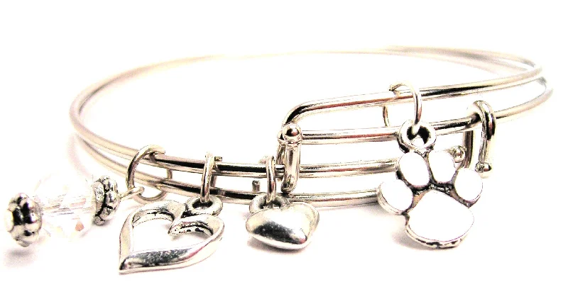 Worn charm bangles-Small Paw Print Expandable Bangle Bracelet Set