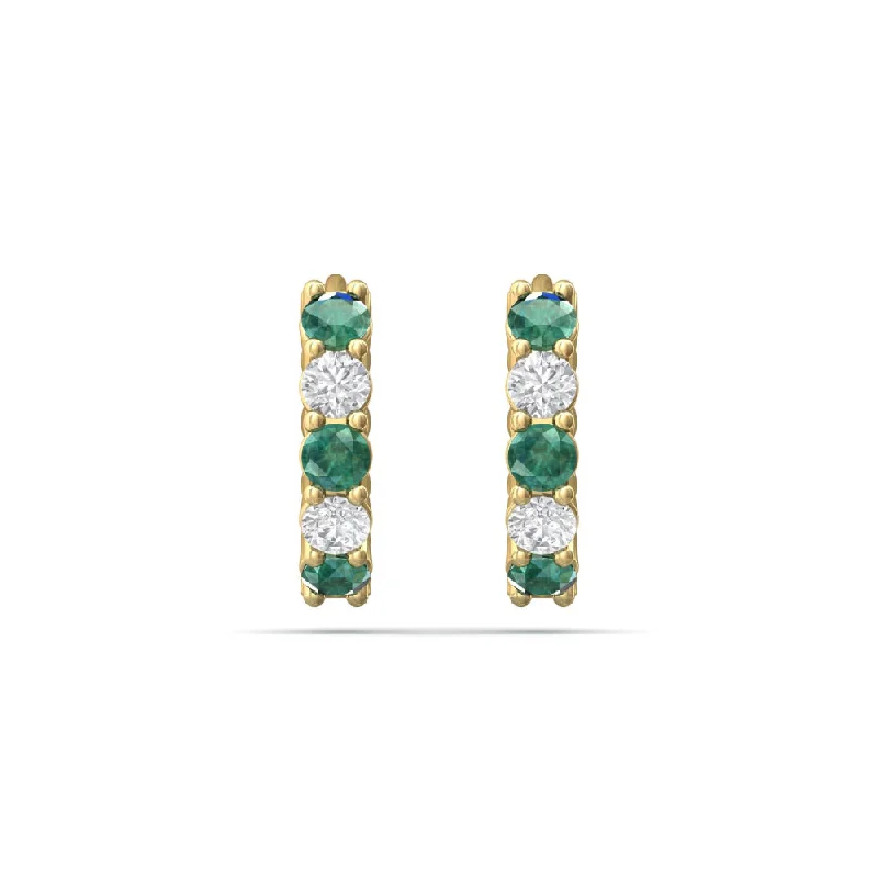 Sleek cross earrings-Martin Flyer 14k Diamond & Emerald Hoop Earrings