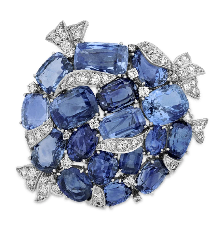 Sleek pin brooch-Vedura Ceylon Sapphire Brooch, 100.00 Carats