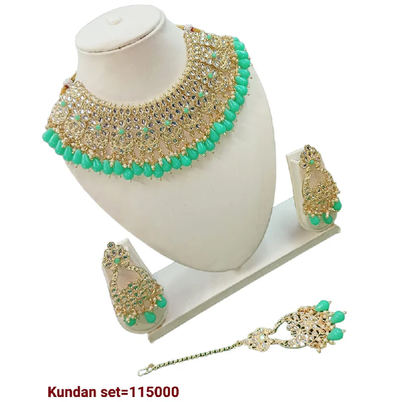 Solid stone necklaces-Padmawati Bangles Kundan Stone Gold Plated Necklace Set