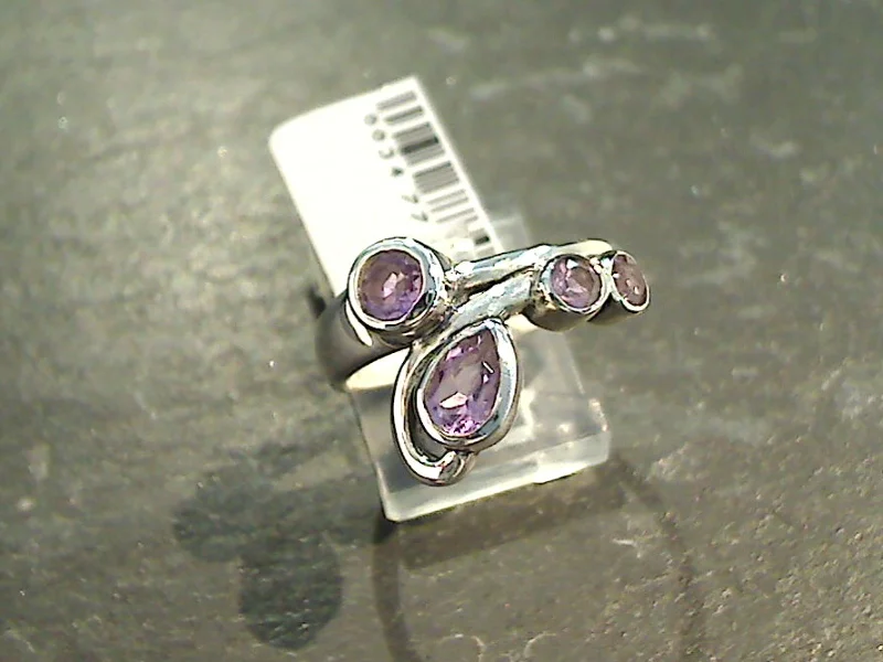 Tide design rings-Size 6.75 Amethyst, Sterling Silver Ring