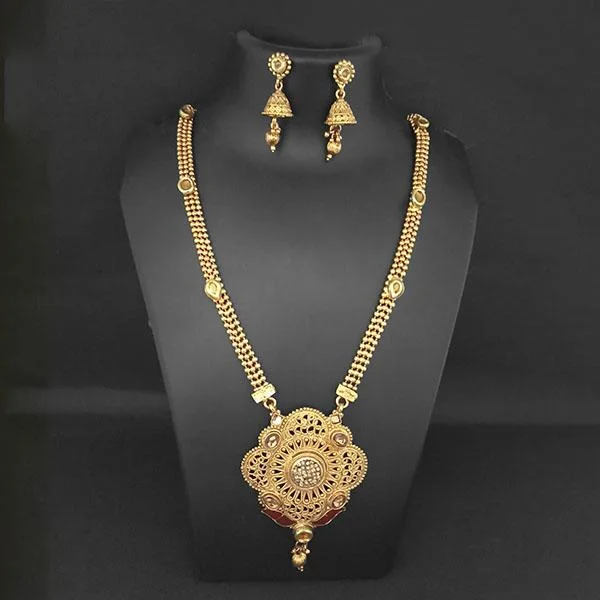 Turquoise drop necklaces-Kriaa Gold Plated Brown Austrian Stone And Kundan Necklace Set - 1109855A