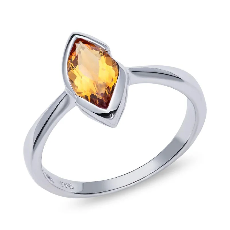 Citrine rings-Unique & Co Sterling Silver Citrine Marquise Ring