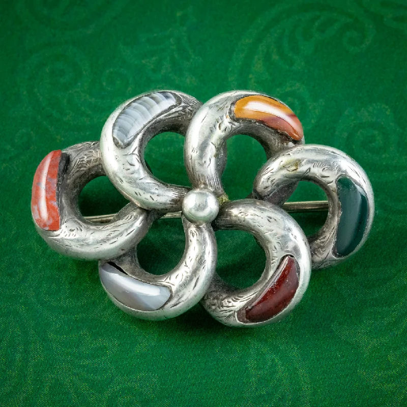 Stellar gem brooch-Antique Victorian Scottish Silver Agate Brooch