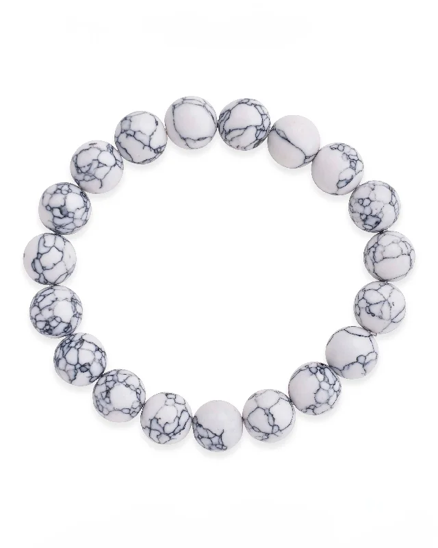 Solid pearl bangles-White Howlite Beaded Stretch Bracelet