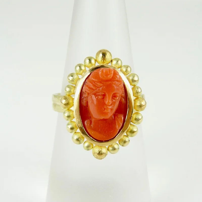 Round gem rings-Antique Coral Cameo Courtesan Ring