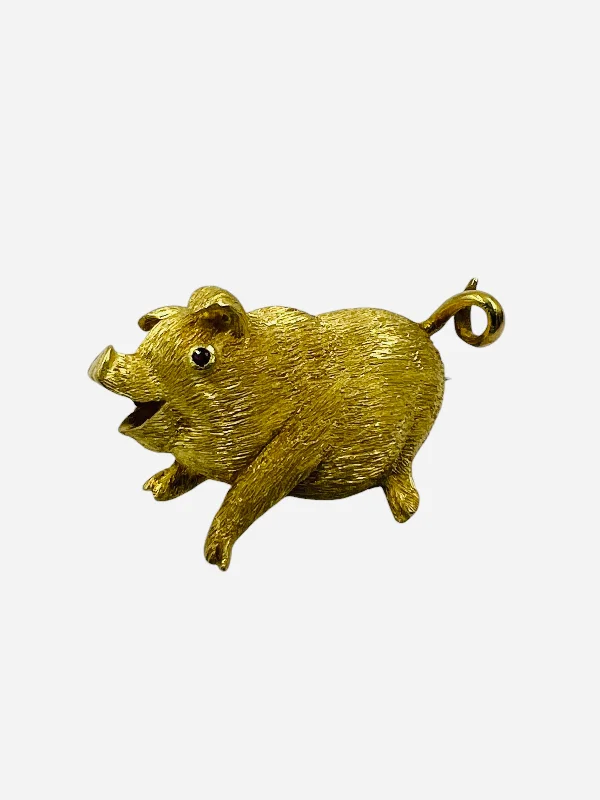 Retro style brooch-Vintage 1970s Yellow Gold Piggie Brooch